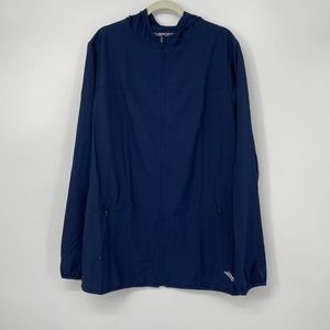 KS SPORT NAVY BLUE LIGHTWEIGHT STRETCH JACKET WITH HOOD SIZE LARGE TALL